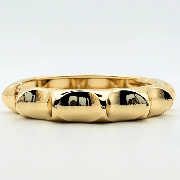 Jewelry - Chunky Gold Tone Bamboo Hinged Metal Bangle Bracelet